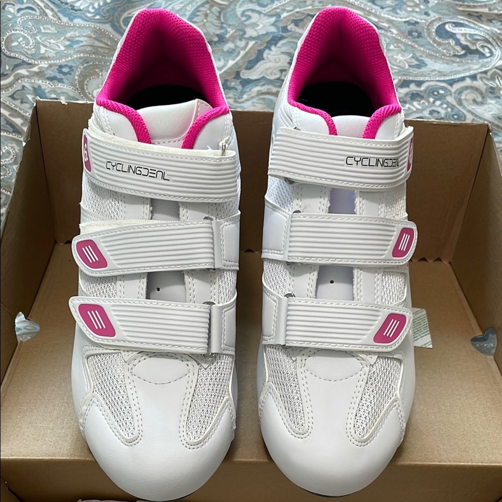 Brand New in Box Women's White and Pink Cycling Shoes